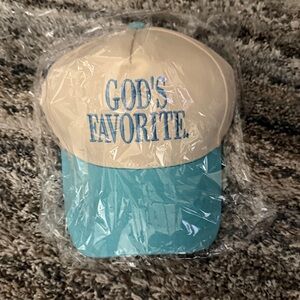 Blue and White Cap with 'GOD'S FAVORITE' Embroidery
